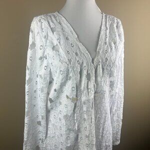 Dotti NWT Long Sleeve Swim Cover Top Size M White, Floral Lace Fabric